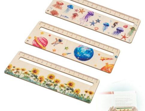 3 Piezas Herramientas de lectura para dislexia, rastreadores de lectura para niños,Linda regla de madera para estudiantes – Reglas de seguimiento de lectura de madera de 18 cm, suministros de aula