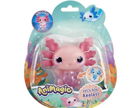 ANIMAGIC – Let’s Glo Axolotl – Mascota Electrónica & Lumínica – Rosa – Para Niños a Partir de 4 Años – Juego Sensorial & Experiencia Táctil – Cuerpo Extensible – Flota & Brilla en el Agua