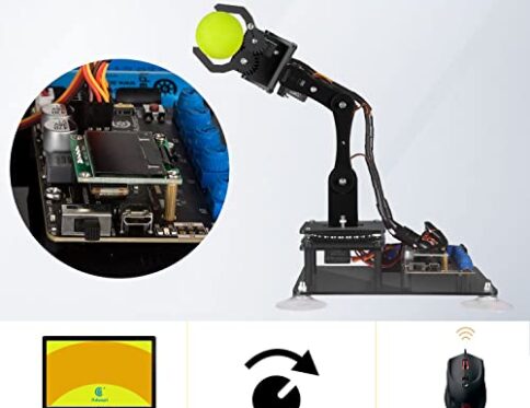 Adeept Kit de Brazo de Robot 5-DOF programable Stem Educativo 5 Ejes Robot Brazo con Pantalla OLED DIY Robot Modelo Buliding Kit Compatible con Arduino IDE (Madera)