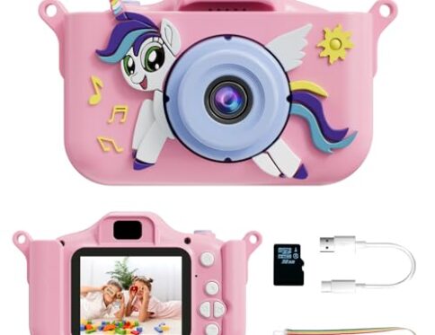 Beeyouk Camara Fotos Infantil para Niña Niño, Juguete Camara de Fotos para Niños,Juguetes Niños 4 Años,Cámara Digital Compacta Tarjeta de 32 GB,Regalo 3 4 5 6 7 8 9 10 Niña Niño de Navidad Cumpleaños