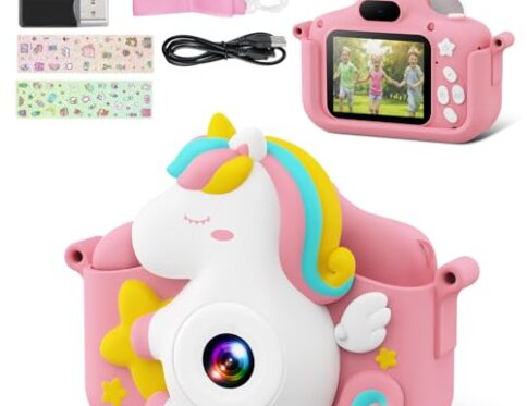 CAMCLID Camara Fotos Infantil, 2,0 Pulgadas Camara de Fotos para Niños, 1080P Selfie Cámara Digital para Niños con Tarjeta de 32 GB, Niños y Niñas de 3-12 Años (Rosa)