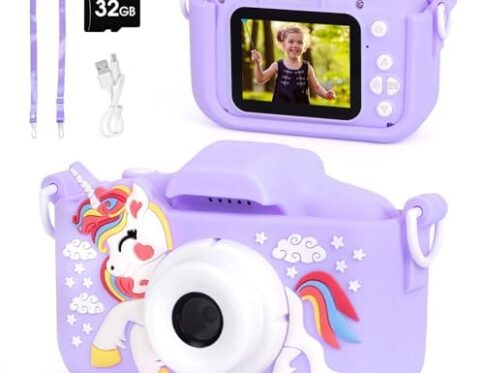 Camara Fotos Infantil, 2.0 Pulgadas Digital, HD 1080P Video Selfie Camera con 32GB SD Card, Recargable Camara de Fotos para niños Girls Boys 3 to 12 Years Gifts