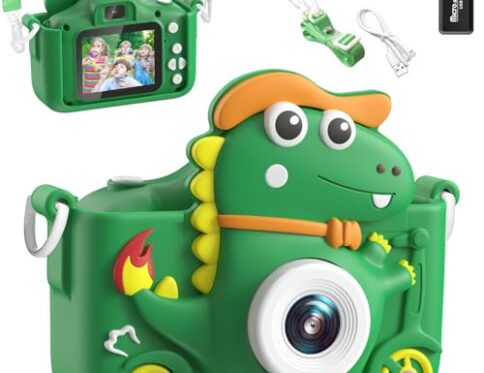 Camara Fotos Infantil Dinosaurio, 1080P Camara De Fotos para Niños, 2″ HD Selfie Camara Fotos Niños 32G, Regalo para niños y niñas 3 4 5 6 7 8 9 10 11 12 años, Niños Juguetes Juegos (Verde)