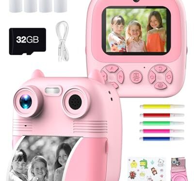 Camara Fotos Infantil Instantanea para Niños, 1080P Cámara de Fotos Infantil Zoom Digital 10x, Tarjeta de 32G, 4 Rollos Papel Impresión, Juguetes Niña 3 4 Años