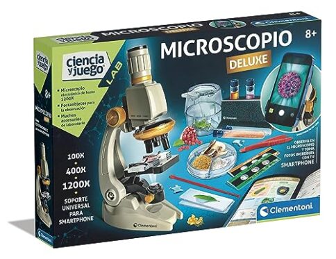 Clementoni – Microscopio Smart Deluxe de 1200x aumentos, Juguete científico, con muestras preparadas y Cristales científicos, con Soporte para móvil, a Partir de 8 años, Juguete en español(55511)