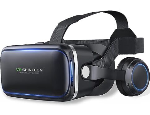 FIYAPOO Gafas VR con Auriculares,Gafas de Realidad Virtual 3D con Visión de Ángulo Amplio para Películas y Juegos,Compatibles con Teléfonos Android/iPhone de 4.7 a 6.6 Pulgadas, Ideal