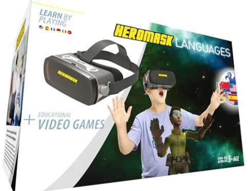 Gafas Realidad Virtual Niños + Juego Educativo Idiomas [ Regalo Original ] Aprende inglés, francés, etc. Juguete niño y niña 5 6 7 8 9 10 11 12 años – Gafas virtuales 3D – Cumpleaños – Navidad – VR
