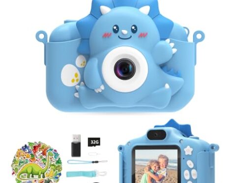 HiMont Cámara de Fotos Digital Infantil, 1080P con Tarjeta TF de 32G y Pantalla de 2,0″, HD Cámara de Vídeo Selfie,Regalos para Cumpleaño,Navidad,Juguetes para Niños de 3-12 (Azul)