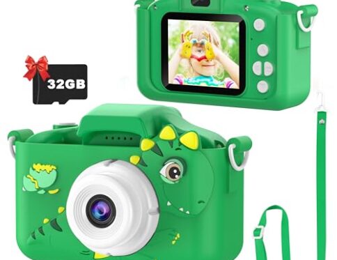 Juguete con cámara de Dinosaurio HD, grabación de vídeo de Alta definición, Recargable y portátil, Tarjeta SD de 32 GB incluida, Regalo de cumpleaños y Regreso a Clases para niños de 3 a 12 años