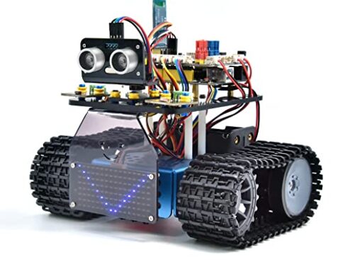 KEYESTUDIO Kit de Tanque de Robot Inteligente para Arduino IDE, Kit de construcción electrónica con UNO R3, Sensor ultrasónico, etc. Robot Educativo de programación Stem DIY para 14+ Adolescentes