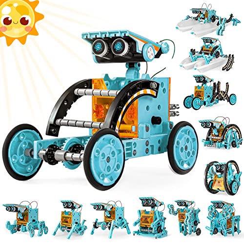 Kit de Robot Solar Stem, 12 en 1, Juego de experimentos de Ciencia de construcción educativa, Regalos para niños y niñas de 8 a 13 años (Gris) (Azul)