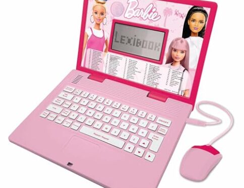 Lexibook, Barbie, Ordenador Educativo y bilingüe en inglés/español, Juguete para niños con 124 Actividades para Aprender, Jugar y Escuchar música, Rosa, JC598BBi2