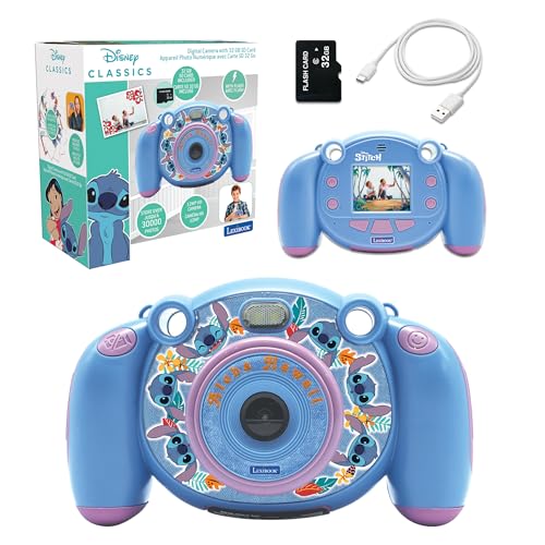 Lexibook, Disney Stitch, cámara Digital Infantil 4 en 1 con Funciones de Foto, vídeo, Audio y Juego, Tarjeta SD de 32 GB incluida, Azul, DJ080D