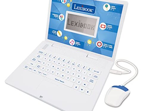 Lexibook, Ordenador Educativo y Bilingüe Español/Inglés, Juguete para niños con 124 Actividades para Aprender Matemáticas, Dactilografía, Lógica, Lectura del Reloj, Jugar y Música, Blanco, JC598i2