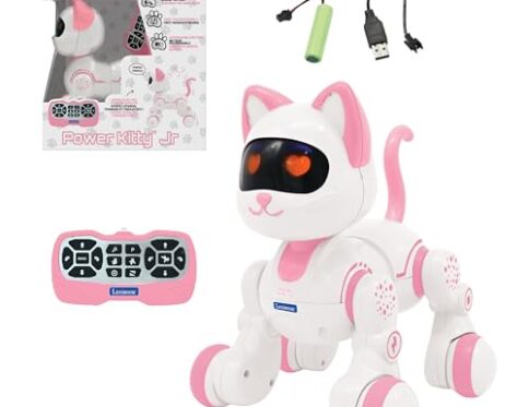 Lexibook, Power Kitty Jr., Gato Robot teledirigido para Entrenar, Se menea como un Gato Real, Ojos interactivos, Programable Stem, Batería Recargable, Rosa/Blanco, KIT01