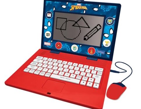 Lexibook, Spider-Man, Portátil Bilingüe y Educativo ESPAÑOL/INGLÉS, Juguete para Niños, 170 Actividades para Aprender, Jugar Juegos y Música, Pantalla Grande, Azul/Rojo, JC599SPi2