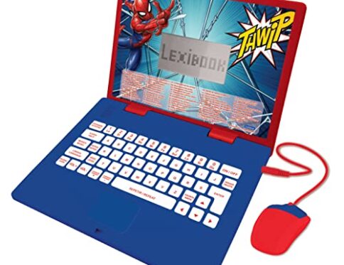 Lexibook, Spider-Man, Portátil Educativo y Bilingüe Portugués/Inglés, Juguete con 124 Actividades para Aprender, Jugar y Música, Azul/Rojo, JC598SPi4