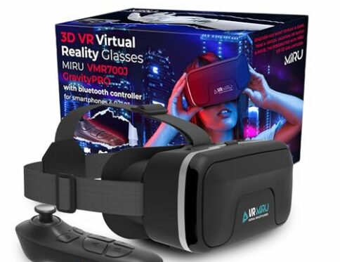 MIRU Gafas de realidad virtual 3D para juegos y vídeo con compatibilidad Android e iOS, visor Vr teléfono 4.7»-7», distancia focal 37.5-46.5mm, correas ajustables (gravedad PRO + controlador)