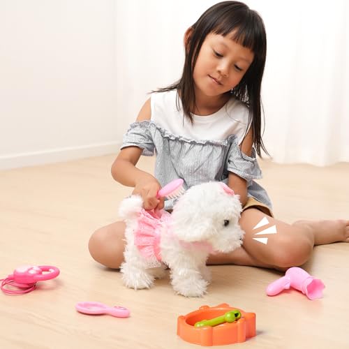 OR OR TU Control Remoto Felpa Electrónica Interactivos Juguete Perro Mascota para Niñas Caminando y Ladrando,Agitar Cola Educación Temprana Regalo de Cumpleaños para Niños 3 4 5 6+ Años - Imagen 5