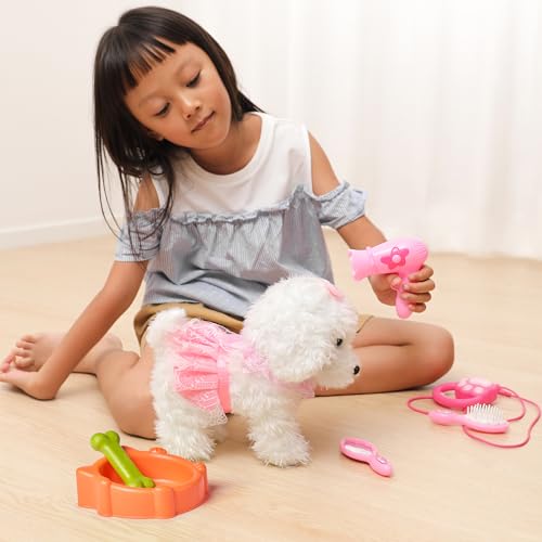 OR OR TU Control Remoto Felpa Electrónica Interactivos Juguete Perro Mascota para Niñas Caminando y Ladrando,Agitar Cola Educación Temprana Regalo de Cumpleaños para Niños 3 4 5 6+ Años - Imagen 6