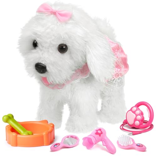 OR OR TU Control Remoto Felpa Electrónica Interactivos Juguete Perro Mascota para Niñas Caminando y Ladrando,Agitar Cola Educación Temprana Regalo de Cumpleaños para Niños 3 4 5 6+ Años