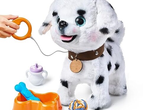 OR OR TU Perro Juguete Que Anda y Ladra, Peluche Perritos de Juguete Que Andan con Correa, Realista Perro Robot Interactivos Perro Juguetes Niños 3 4 5 6+ Años Regalo