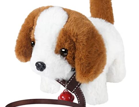 OSDUE Peluche Electrónico, Juguete de Perros que Camina, Ladra, Mueve la Cola, Marrón, Cachorro Caminando y ladrando, Regalos para Niños de 3-6
