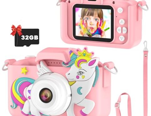 Pancellent Juguetes de cámara para niños para niños y niñas, 1080P HD Camara Fotos Infantil, cámara Fotos niños, cumpleaños de para niños de 3~10 años, con Tarjeta SD de 32 GB (Rosa)