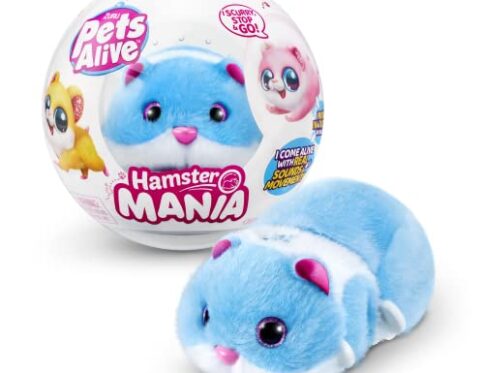 Pets Alive Hamstermania (Azul) por ZURU Hamster, Mascota electrónica, más de 20 Sonidos interactivos, Juguete de Bola de hámster para niñas y niños