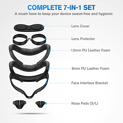 SUPERUS Interfaz Facial para Oculus/Meta Quest 2 con 2 Reemplazos de Almohadilla Facial, Almohadilla Nasal Anti Luz, Protector de Lente y Espaciador de Gafas Comodidad Kit de Accesorios 7 en 1 (Negro) - Imagen 3