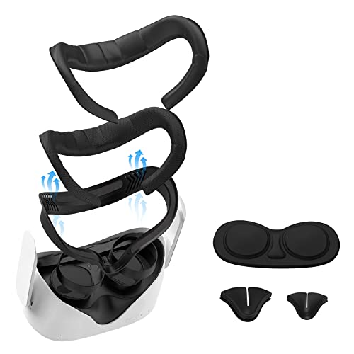 SUPERUS Interfaz Facial para Oculus/Meta Quest 2 con 2 Reemplazos de Almohadilla Facial, Almohadilla Nasal Anti Luz, Protector de Lente y Espaciador de Gafas Comodidad Kit de Accesorios 7 en 1 (Negro)
