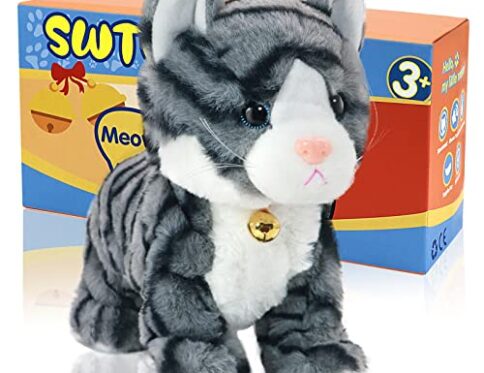 SWTOIPIG Juguete electrónico Interactivo de Peluche – actualización de Control de Sonido Animado, Mascota electrónica, Robot, Gato, Gatito, Juguetes, Regalos para Navidad Cenizas
