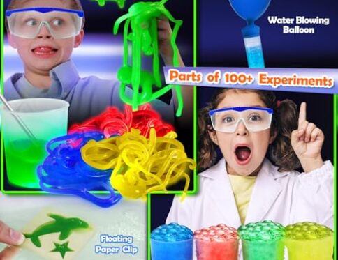 UNGLINGA Kit CientÃ­fico con 100+ Experimentos para NiÃ±os AÃ±os, Kit de Ciencias Juego de quÃ­mica, Arena MÃ¡gica, ExcavaciÃ³n de Piedras Preciosas, VolcÃ¡n, Gusanos Brillantes, ReacciÃ³n Efervescente