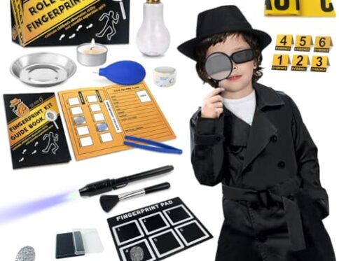 UNGLINGA Kit de espía Detective de niños – Boligrafo Tinta Invisible Huella Dactilar Disfraz Juego de Roles de Vestir Juguetes de Ciencia Stem Regalos de Cumpleaños para Niños y Niñas