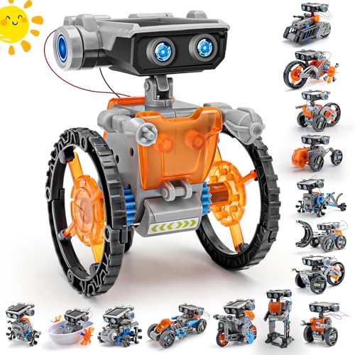 VEPOWER Kit Solar Robot, Technic 15 en 1 Robot Juguetes Niños, Stem Kit de Montaje Robótico Accionamiento Dual Solar y de Batería,Regalo Niño 8 9 10 11 12 Años (212 Piezas)