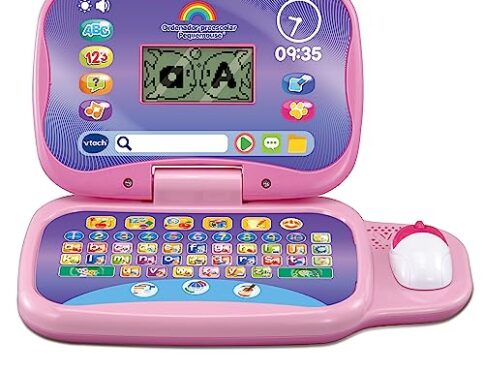 VTech – Ordenador Preescolar Pequemouse, Portátil educativo para niños +3 años, Aprendizaje progresivo, lógica, música, inglés, habilidades espaciales, color rosa, Versión ESP