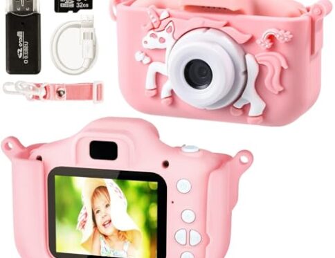 XINGGANG Cámara para Niños, Juguetes de cámara para niños para niños y niñas, 1080P HD, videocámara Digital para niños, cumpleaños de Navidad para niños de 3 a 10 años, con Tarjeta SD de 32 GB